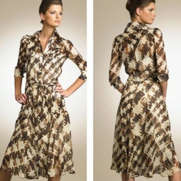 Diane Von Furstenberg Dresses & Skirts - Diane Von Furstenberg Hillevi Silk Printed Sheer Midi Shirtdress Size 8